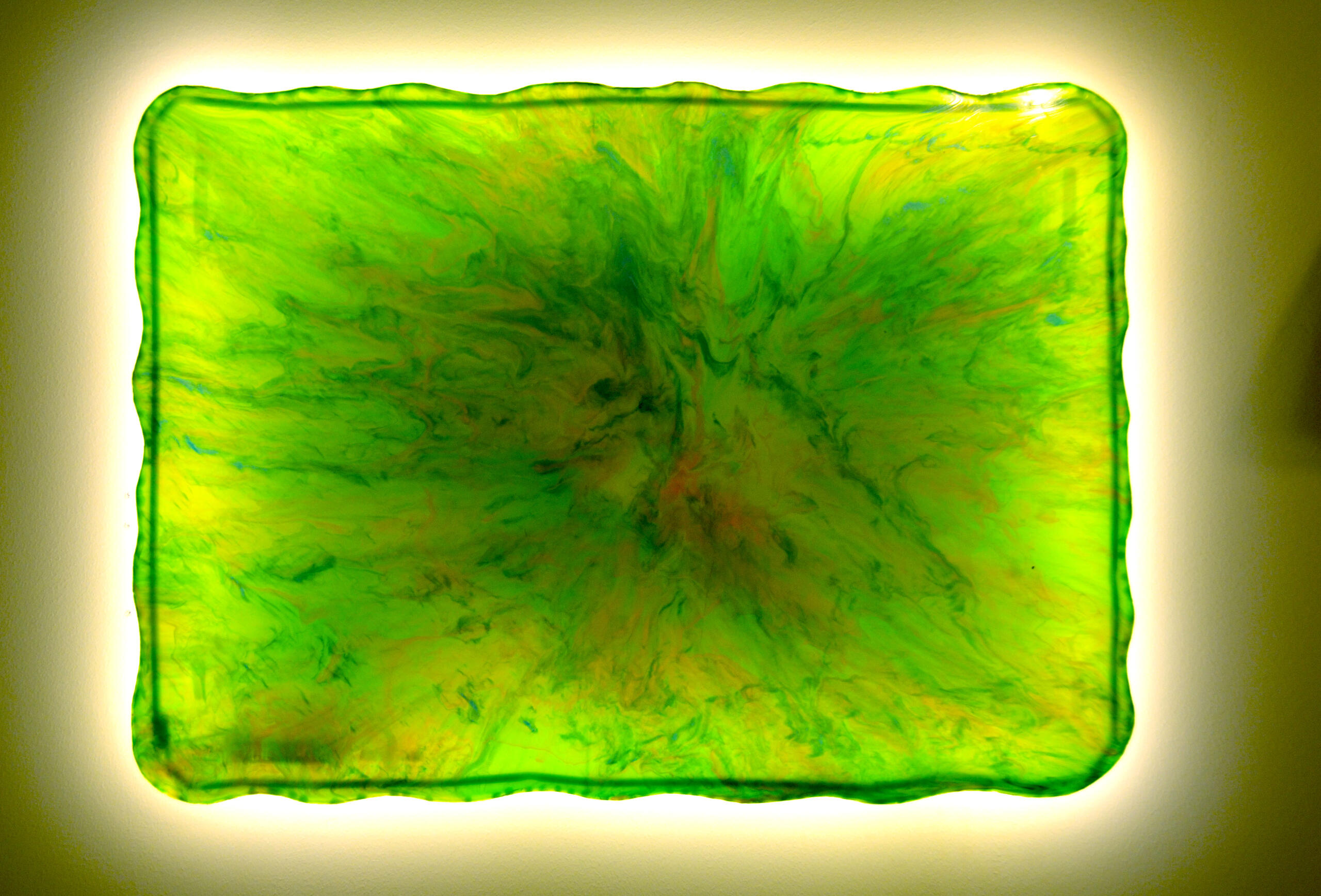 LA1, 'Emerald Sky', Acrylic on plexiglass, (LED back-lit w/ remote dimmer-110VAC), 36" x 25.5" x 3", Sold